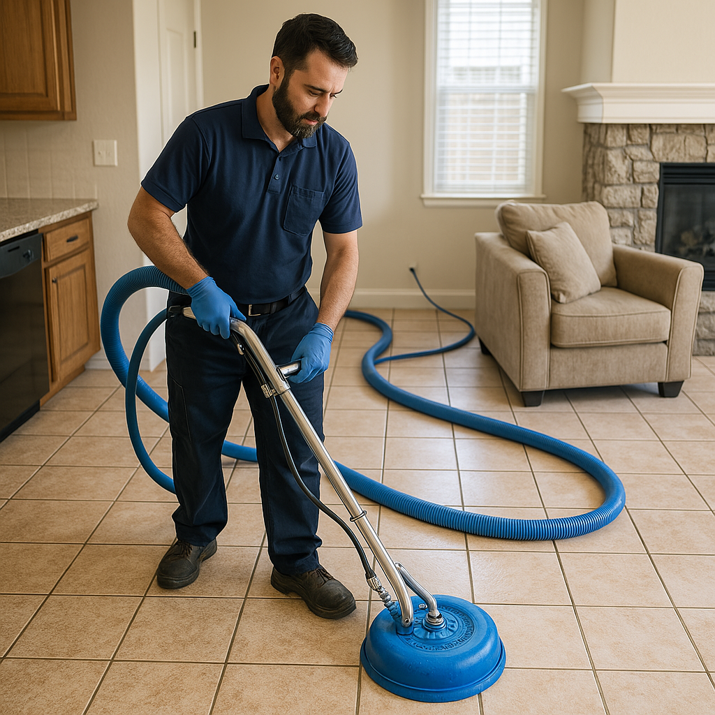 E Carpet Care team cleaning carpets